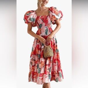 Puff sleeve midi dress